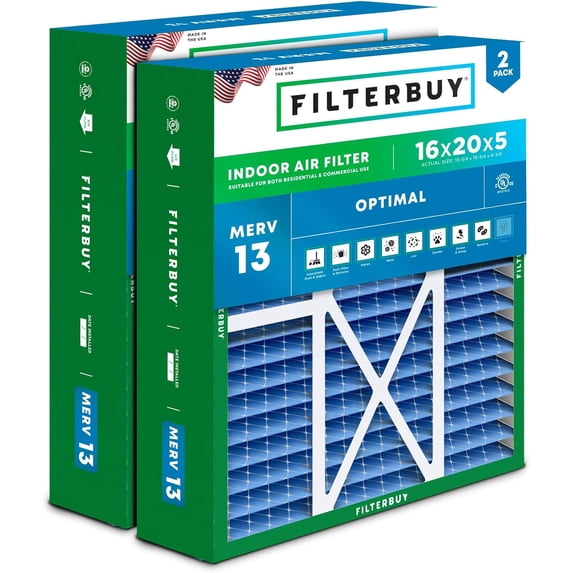 Filterbuy 16x20x5 Air Filter MERV 13 Smoke Defense, Pleated HVAC AC Furnace Filter Replacement for Honeywell & More, 2-Pack