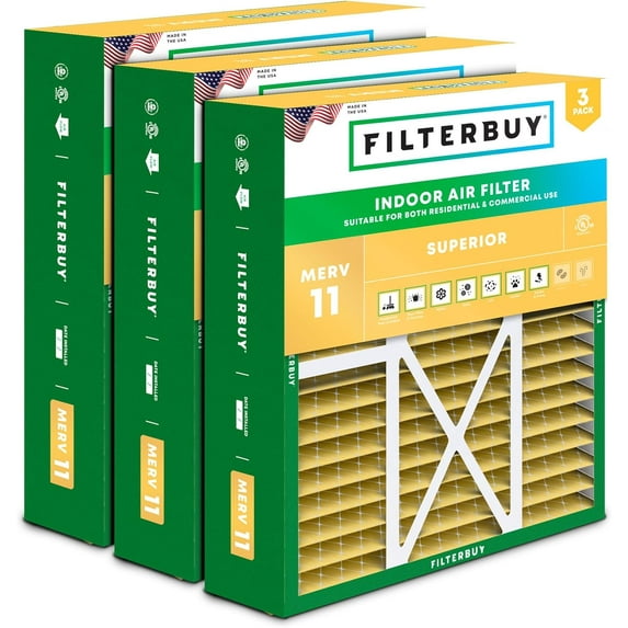 Filterbuy 16x20x5 MERV 11 Allergen Defense, Pleated HVAC AC Furnace Air Filters for Honeywell FC100A1003, Lennox X0592, and More (3-Pack)