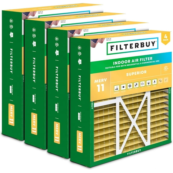 Filterbuy 16x20x5 MERV 11 Allergen Defense, Pleated HVAC AC Furnace Air Filters for Honeywell FC100A1003, Lennox X0592, and More (4-Pack)