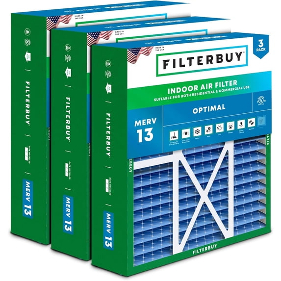 Filterbuy 16x20x5 Air Filter MERV 13 Smoke Defense, Pleated HVAC AC Furnace Filter Replacement for Honeywell & More, 3-Pack