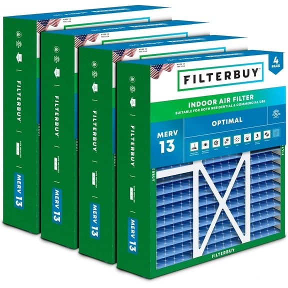 Filterbuy 16x20x5 Air Filter MERV 13 Smoke Defense, Pleated HVAC AC Furnace Filter Replacement for Honeywell & More, 4-Pack