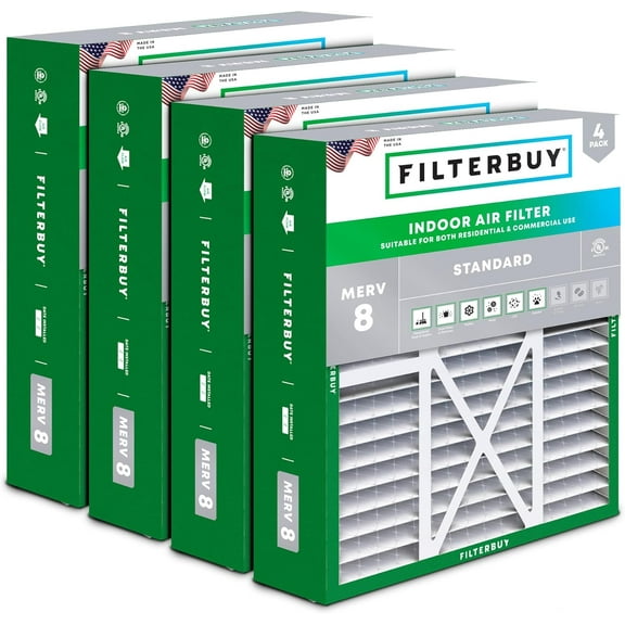 Filterbuy 16x20x5 Air Filter MERV 8 Dust Defense, Pleated HVAC AC Furnace Filter Replacement for Honeywell & More, 4-Pack