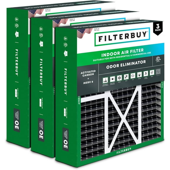 Filterbuy 16x20x5 Air Filter MERV 10 Odor Defense, Pleated HVAC AC Furnace Filter Replacement for Honeywell & More, 3-Pack