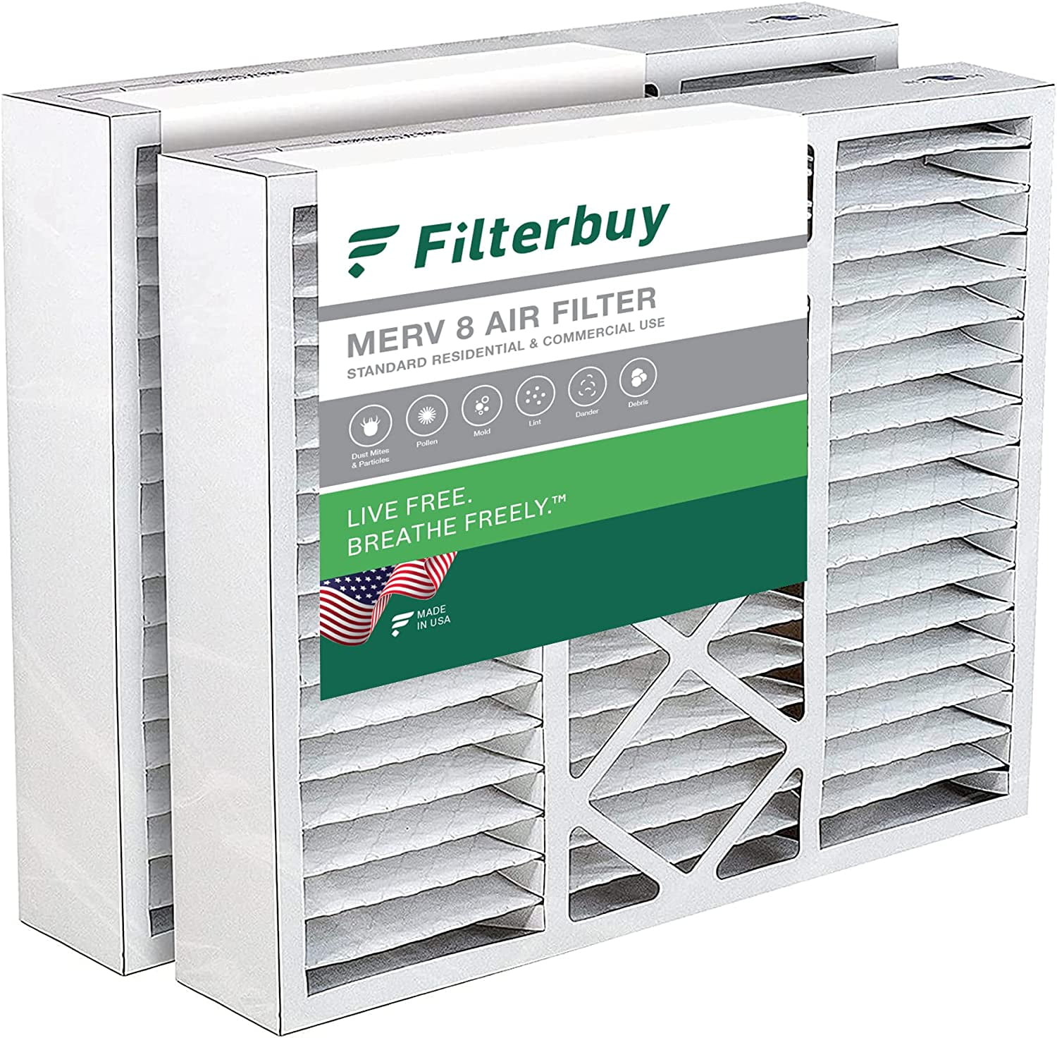 Filterbuy 16x20x5 MERV 8 Pleated HVAC AC Furnace Air Filters for