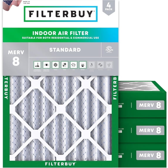 Filterbuy 16x21.5x4 Air Filter MERV 8 Dust Defense, Pleated HVAC AC Furnace Filter Replacement, 4-Pack