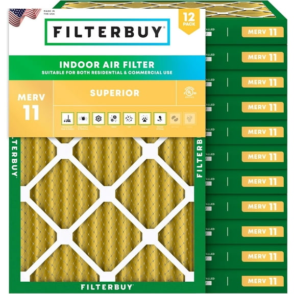 Filterbuy 16x21x2 Air Filter MERV 11 Allergy Defense, Pleated HVAC AC Furnace Filter Replacement, 12-Pack