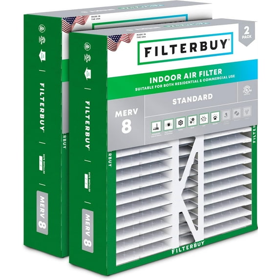 Filterbuy 16x22x5 MERV 8 Dust Defense, Pleated HVAC AC Furnace Air Filters for Amana, Coleman, Goodman, York, and More (2-Pack)