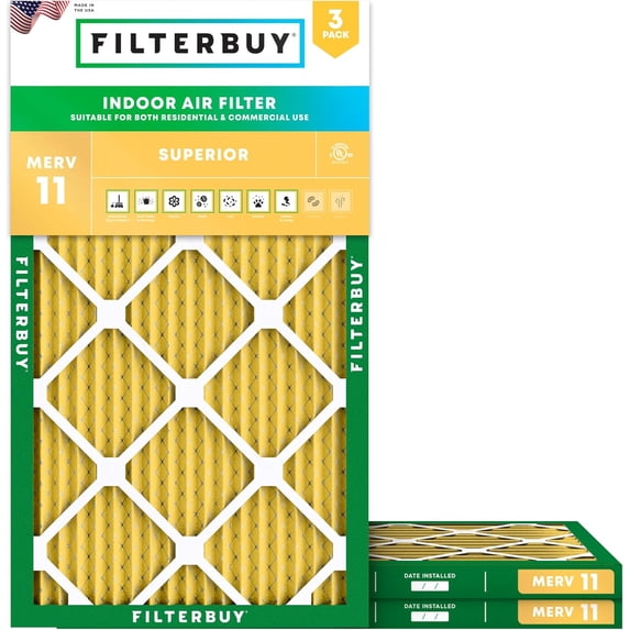 Filterbuy 16x24x1 Air Filter MERV 11 Allergy Defense, Pleated HVAC AC Furnace Filter Replacement, 3-Pack