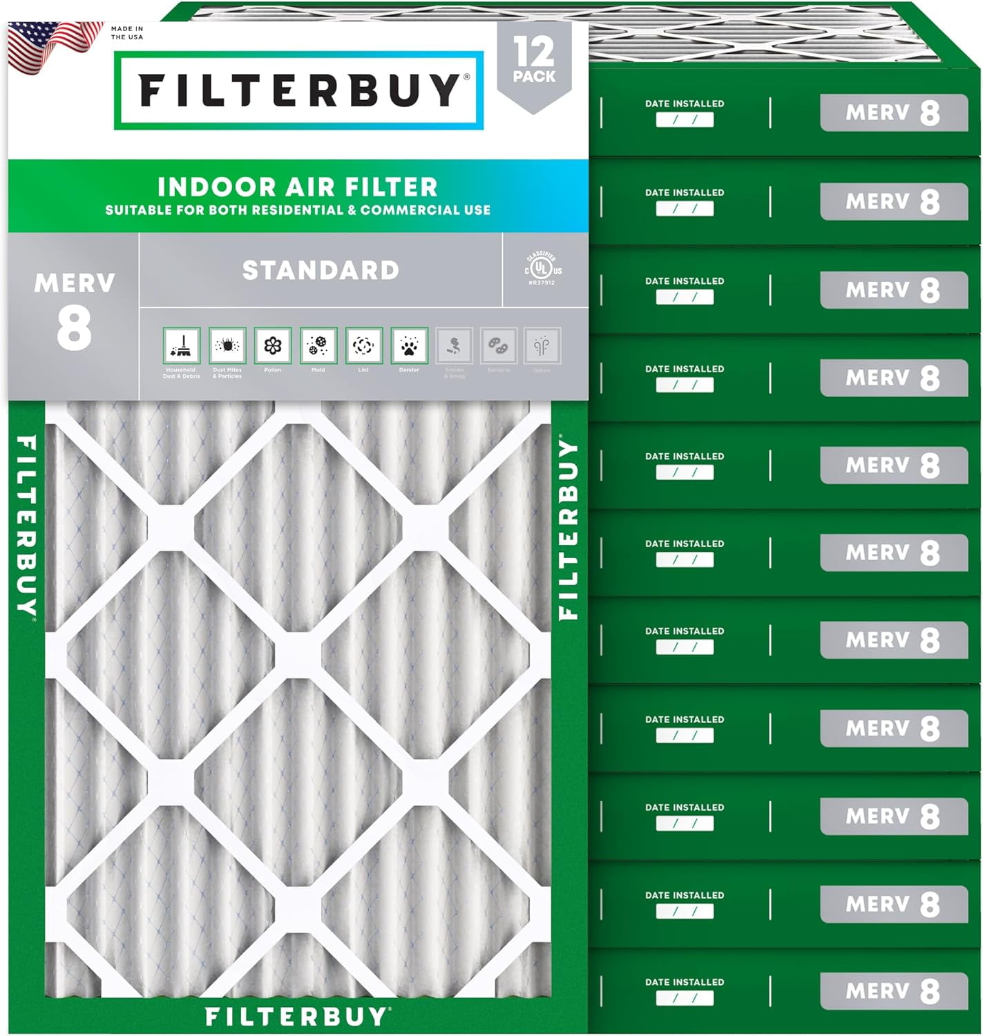 Filterbuy 16x24x2 MERV 11 Allergen Defense, Pleated HVAC AC Furnace Air Filters 6 Pack