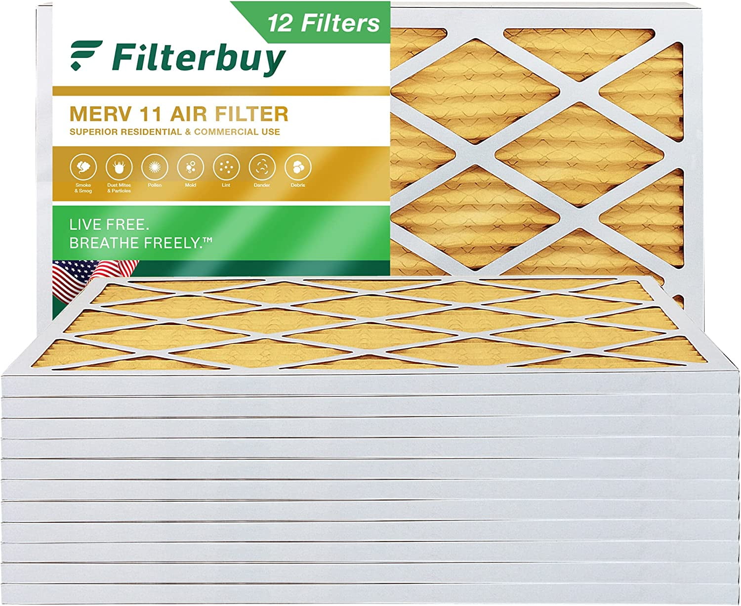 Filterbuy 16x25x1 MERV 11 Pleated HVAC AC Furnace Air Filters (12Pack