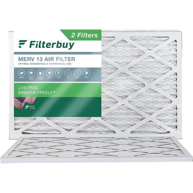 Filterbuy 16x25x1 MERV 13 Pleated HVAC AC Furnace Air Filters (2Pack