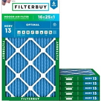 Filterbuy 16x25x1 MERV 13 Health Defense, Pleated HVAC AC Furnace Air Filters (6-Pack)