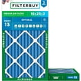 thumbnail image 1 of Filterbuy 16x25x2 MERV 13 Health Defense, Pleated HVAC AC Furnace Air Filters (2-Pack), 1 of 10