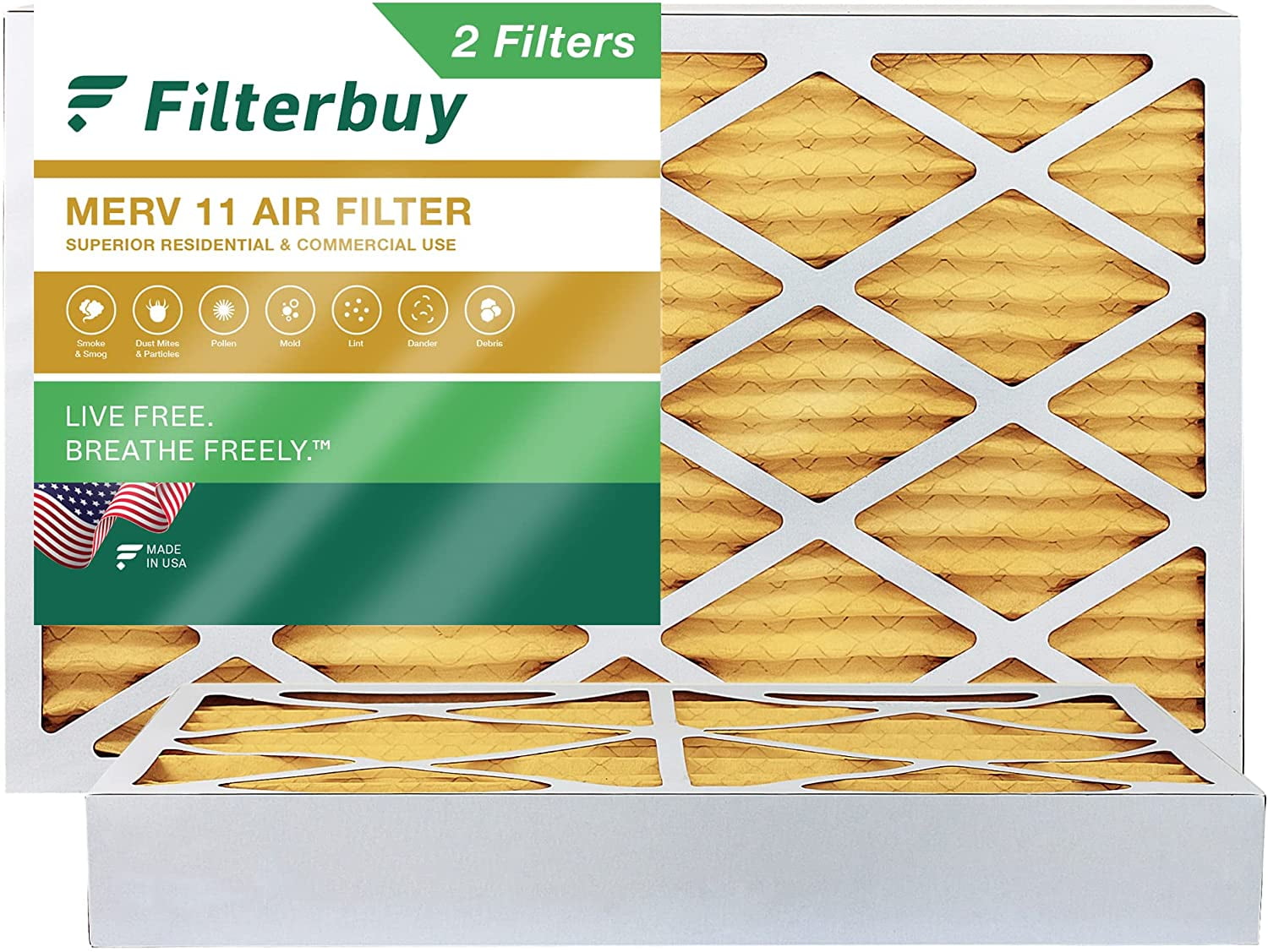Filterbuy 16x25x4 MERV 11 Pleated HVAC AC Furnace Air Filters (2Pack