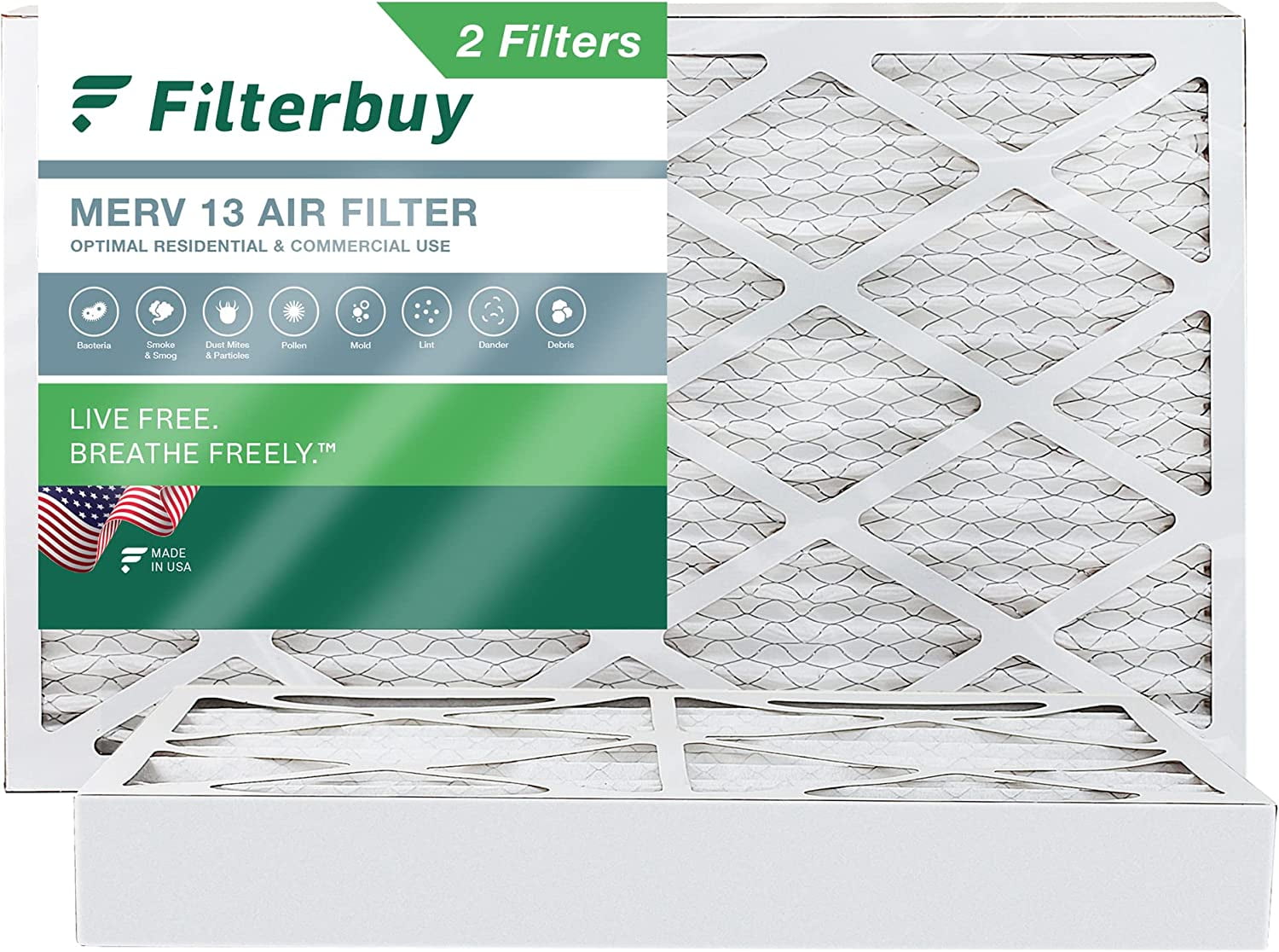 Filterbuy 16x25x4 MERV 13 Pleated HVAC AC Furnace Air Filters (2Pack