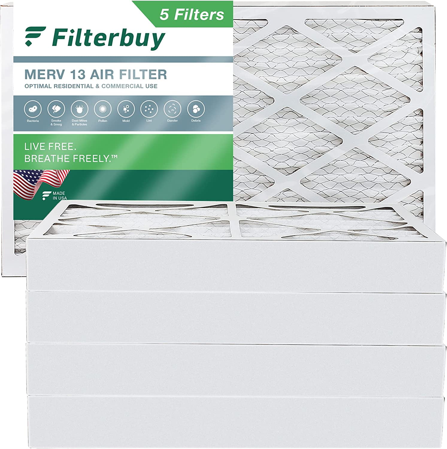 Filterbuy 16x25x4 MERV 13 Pleated HVAC AC Furnace Air Filters (5Pack