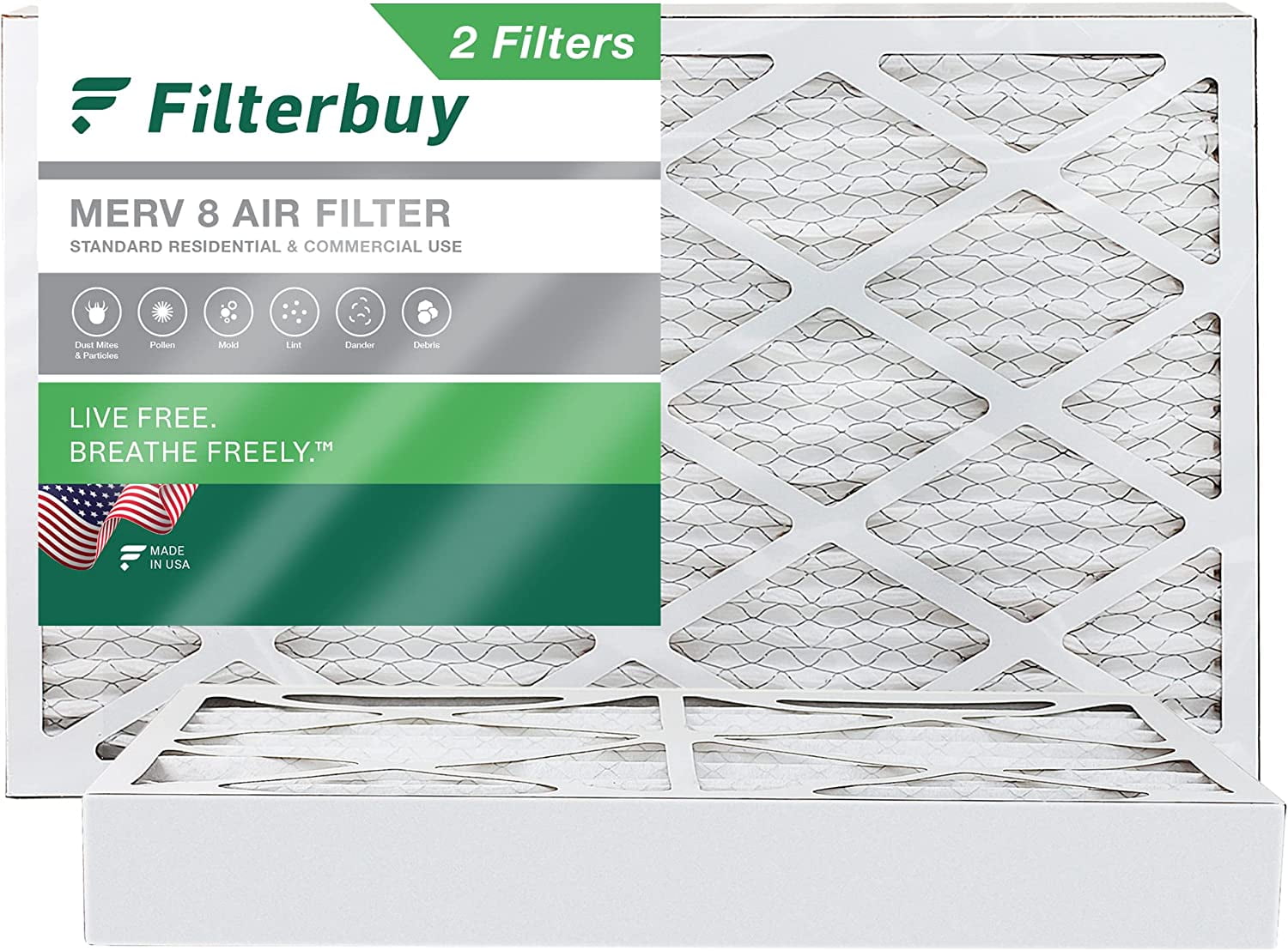 Filterbuy 16x25x4 MERV 8 Pleated HVAC AC Furnace Air Filters (2-Pack)