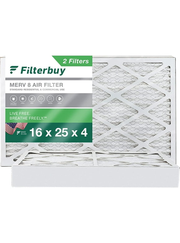 Filterbuy 16x25x4 MERV 8 Pleated HVAC AC Furnace Air Filters (2-Pack)