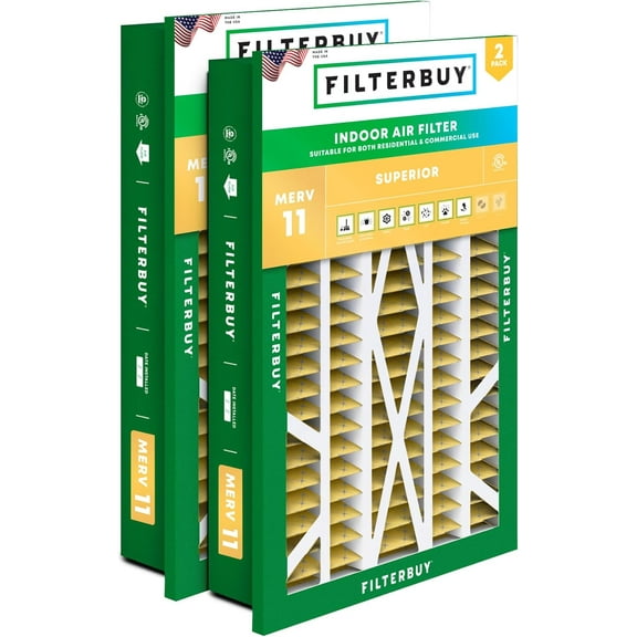 Filterbuy 16x25x5 MERV 11 Allergen Defense, Pleated HVAC AC Furnace Air Filters for Honeywell Return Grille (2-Pack)