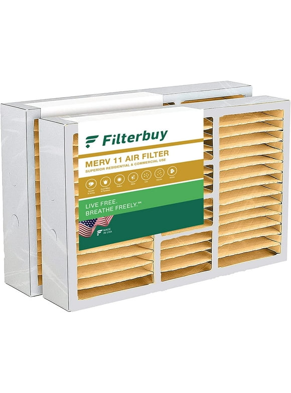 Filterbuy 16x25x5 MERV 11 Pleated HVAC AC Furnace Air Filters for Honeywell FC100A1029, Lennox X6670, Carrier, Bryant, & More (2-Pack)