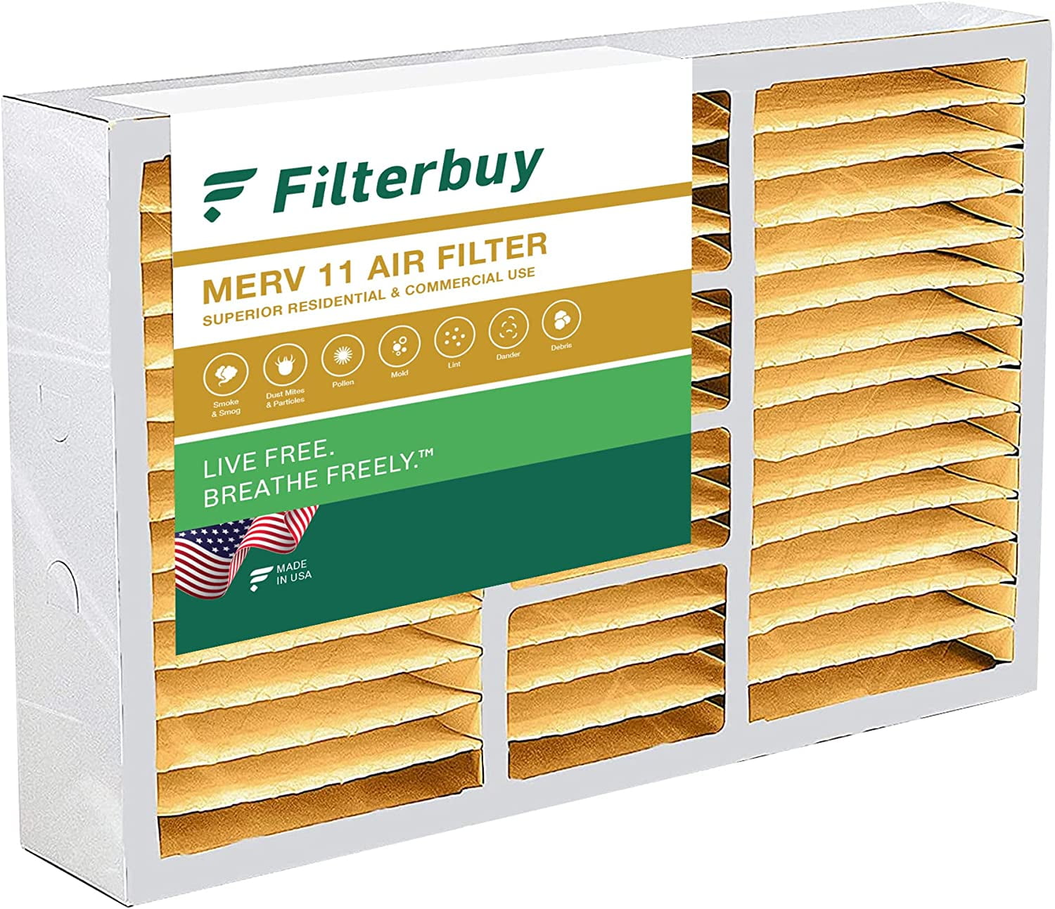 Filterbuy 16x25x5 MERV 11 Pleated HVAC AC Furnace Air Filters for
