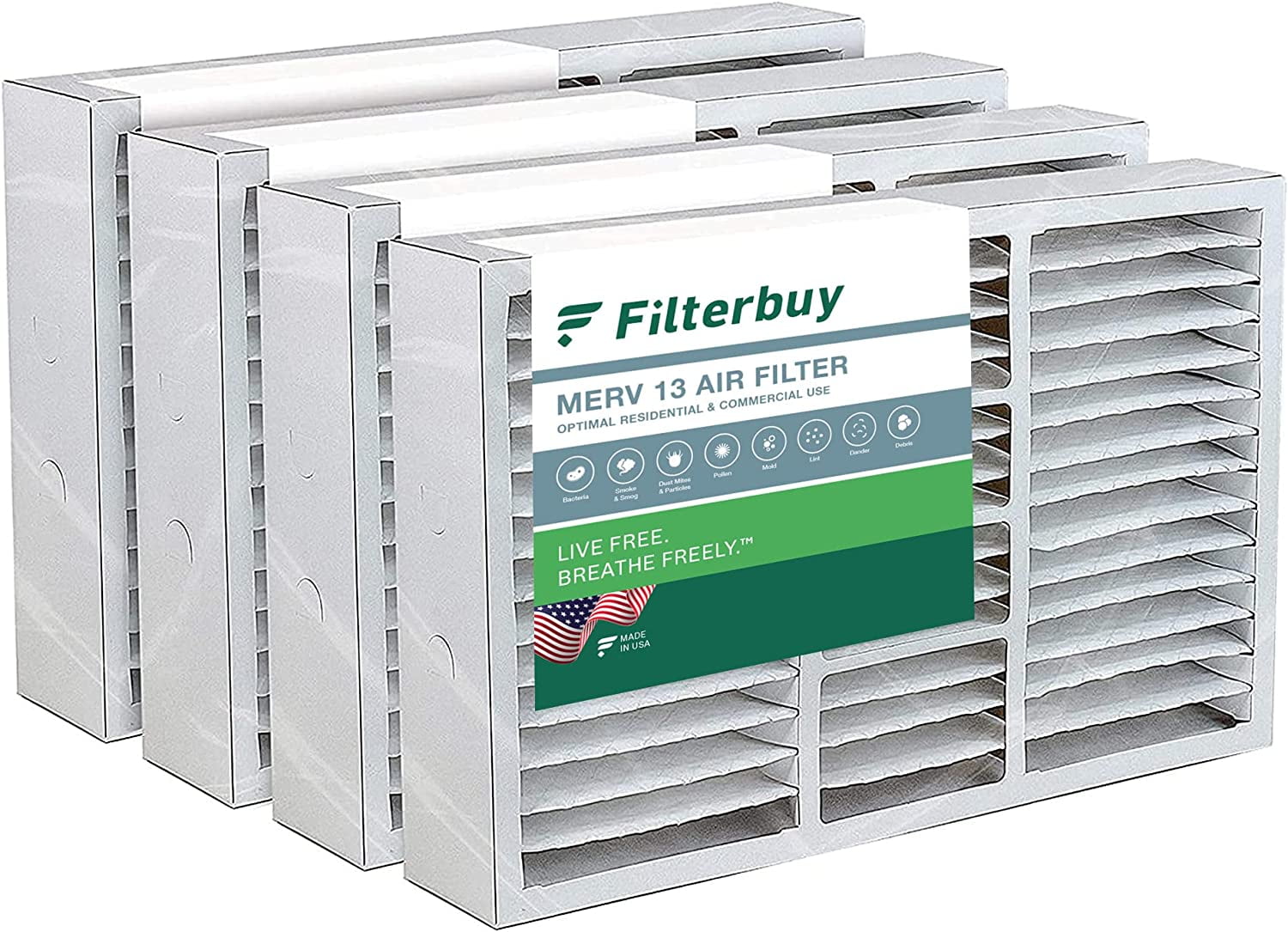 Filterbuy 16x25x5 MERV 13 Pleated HVAC AC Furnace Air Filters for