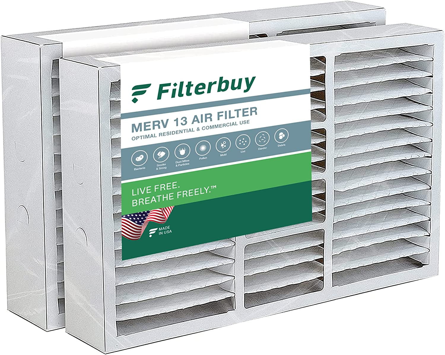 Filterbuy 16x25x5 MERV 13 Pleated HVAC AC Furnace Air Filters for