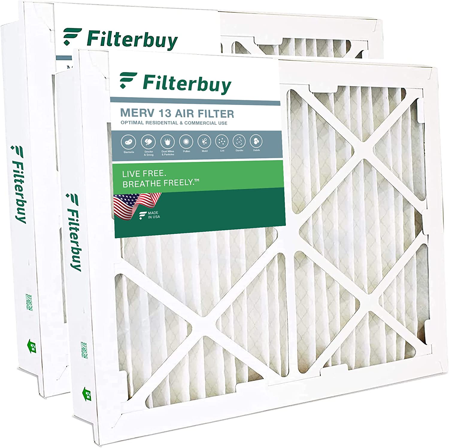 Filterbuy 16x25x5 MERV 13 Pleated HVAC AC Furnace Air Filters for