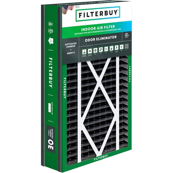 Filterbuy 16x25x5 MERV 8 Odor Eliminator, Pleated HVAC AC Furnace Air Filters for Trion Air Bear 255649-105 and More (1-Pack)