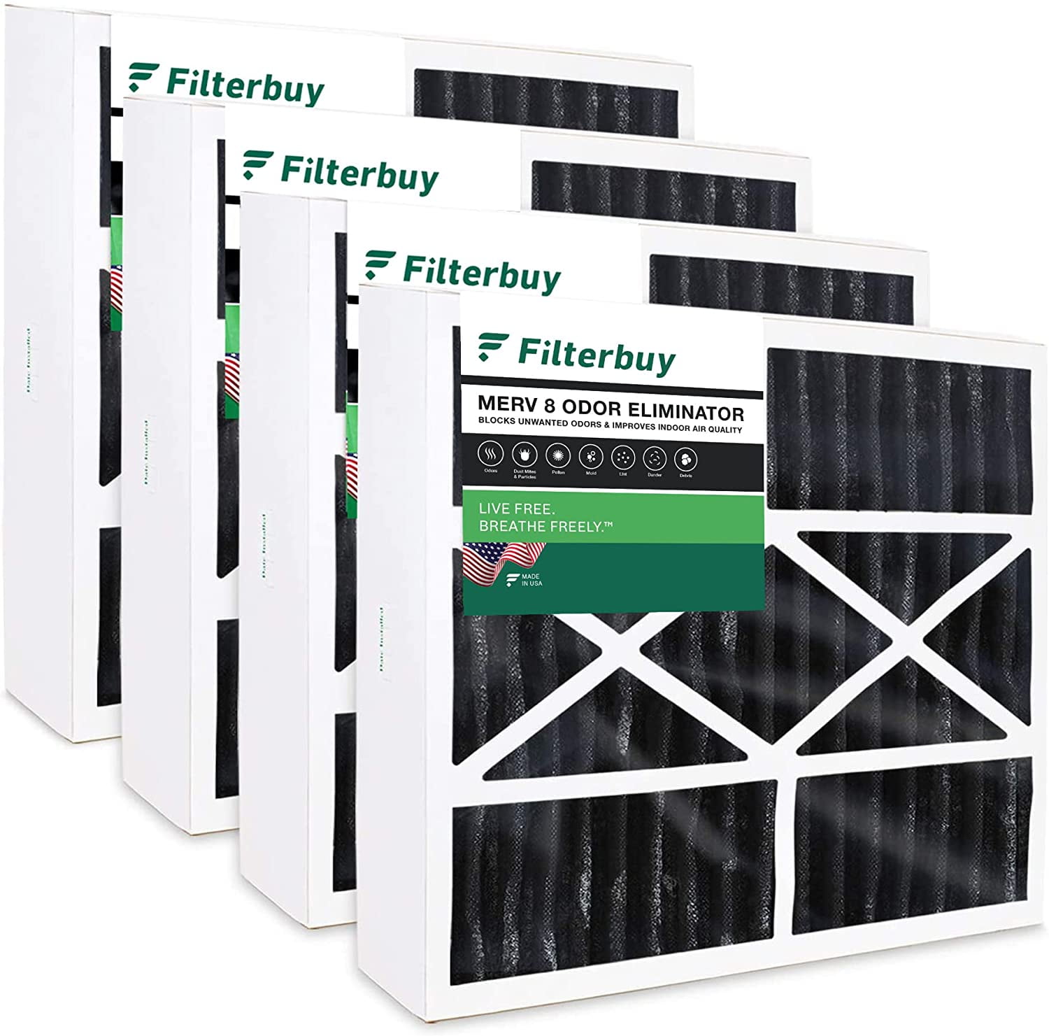 Filterbuy 16x25x5 MERV 8 Odor Eliminator Pleated HVAC AC Furnace Air