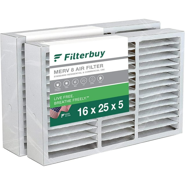 Filterbuy 16x25x5 MERV 8 Pleated HVAC AC Furnace Air Filters for Honeywell FC100A1029, Lennox