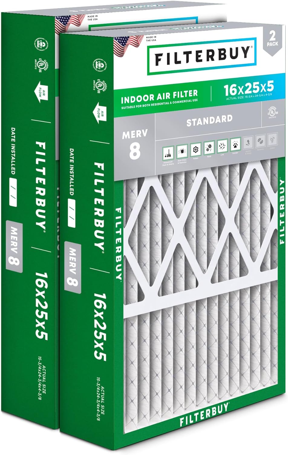 Lennox X6672 16x25x5 MERV 16 Furnace Filter 2 Pack