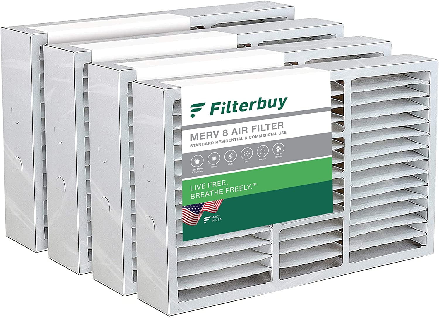 Filterbuy 16x25x5 MERV 8 Pleated HVAC AC Furnace Air Filters for Honeywell, Lennox, Carrier, Air