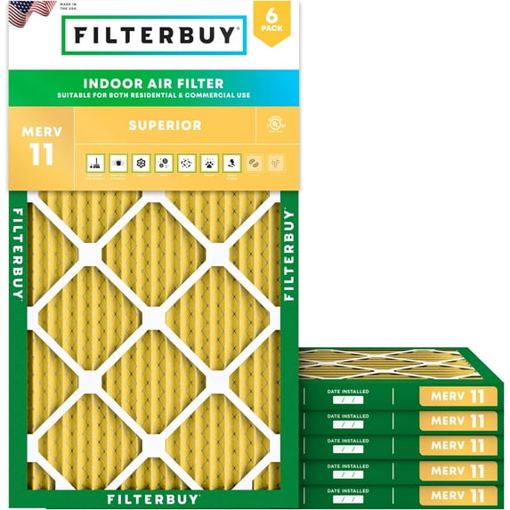 Filterbuy 16x27x1 MERV 11 Allergen Defense, Pleated HVAC AC Furnace Air Filters (6-Pack)