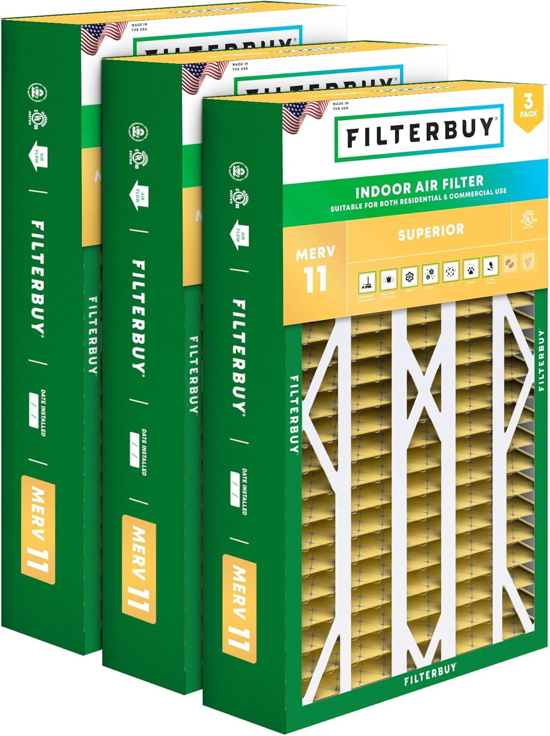 Filterbuy 16x28x6 Air Filter MERV 11 Allergy Defense, Pleated HVAC AC Furnace Filter Replacement for Aprilaire Space-Gard 2400 & Lennox, 3-Pack