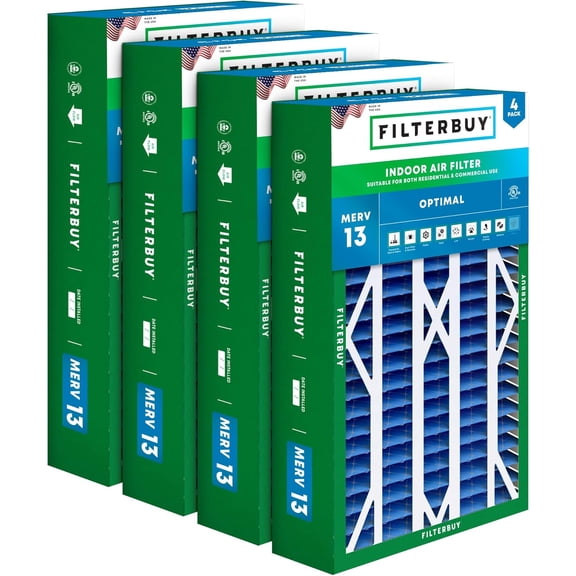 Filterbuy 16x28x6 Air Filter MERV 13 Smoke Defense, Pleated HVAC AC Furnace Filter Replacement for Aprilaire Space-Gard 2400 & Lennox, 4-Pack