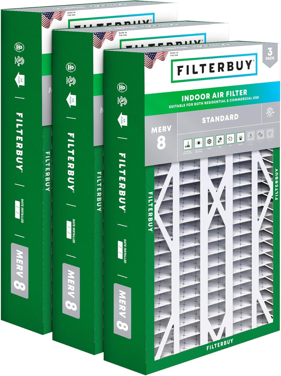 Filterbuy 16x28x6 Air Filter MERV 8 Dust Defense, Pleated HVAC AC Furnace Filter Replacement for Aprilaire Space-Gard 2400 & Lennox, 3-Pack