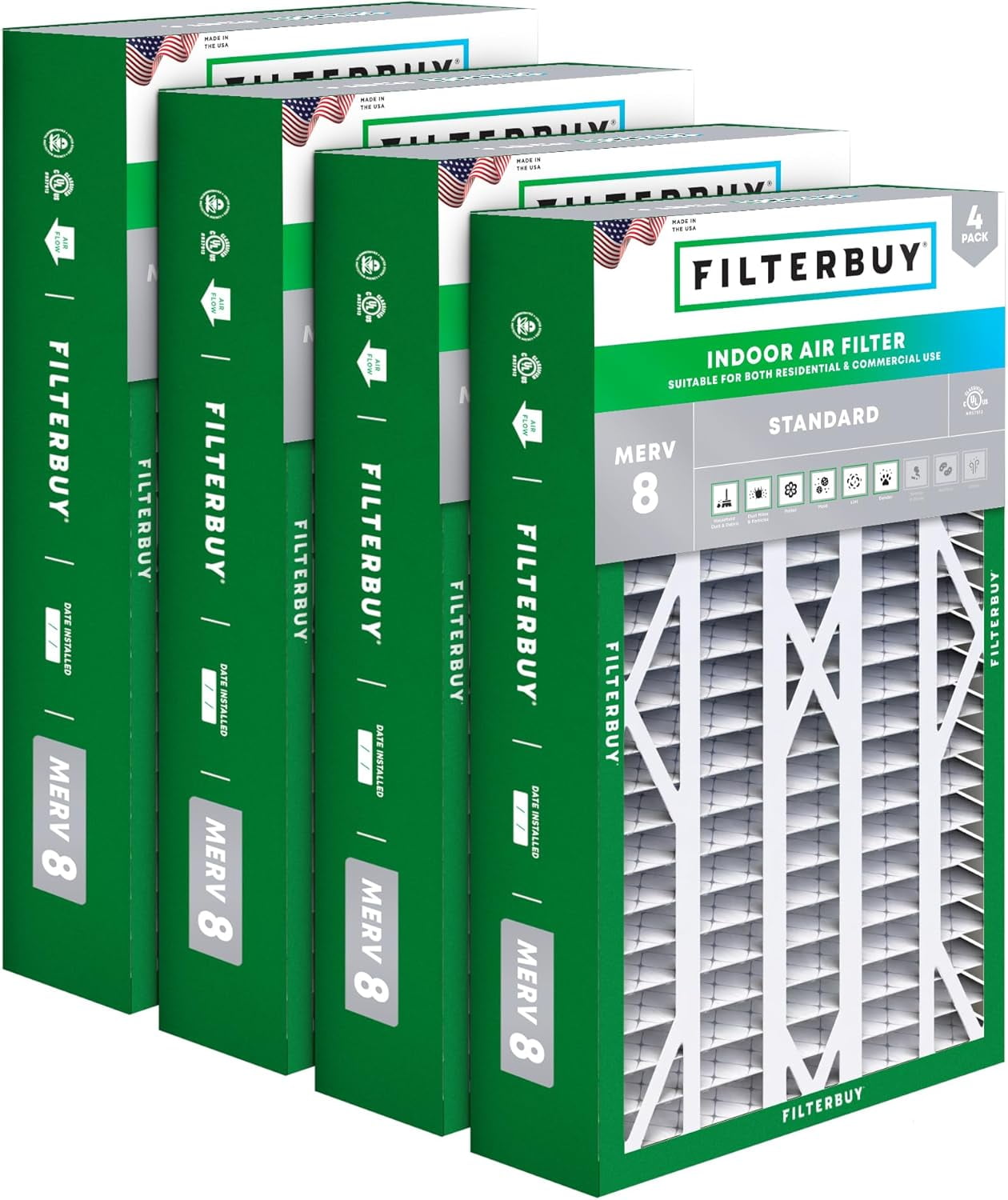 Filterbuy 16x28x6 Air Filter MERV 8 Dust Defense, Pleated HVAC AC Furnace Filter Replacement for Aprilaire Space-Gard 2400 & Lennox, 4-Pack