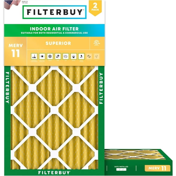 Filterbuy 17.25x26x2 Air Filter MERV 11 Allergy Defense, Pleated HVAC AC Furnace Filter Replacement, 2-Pack