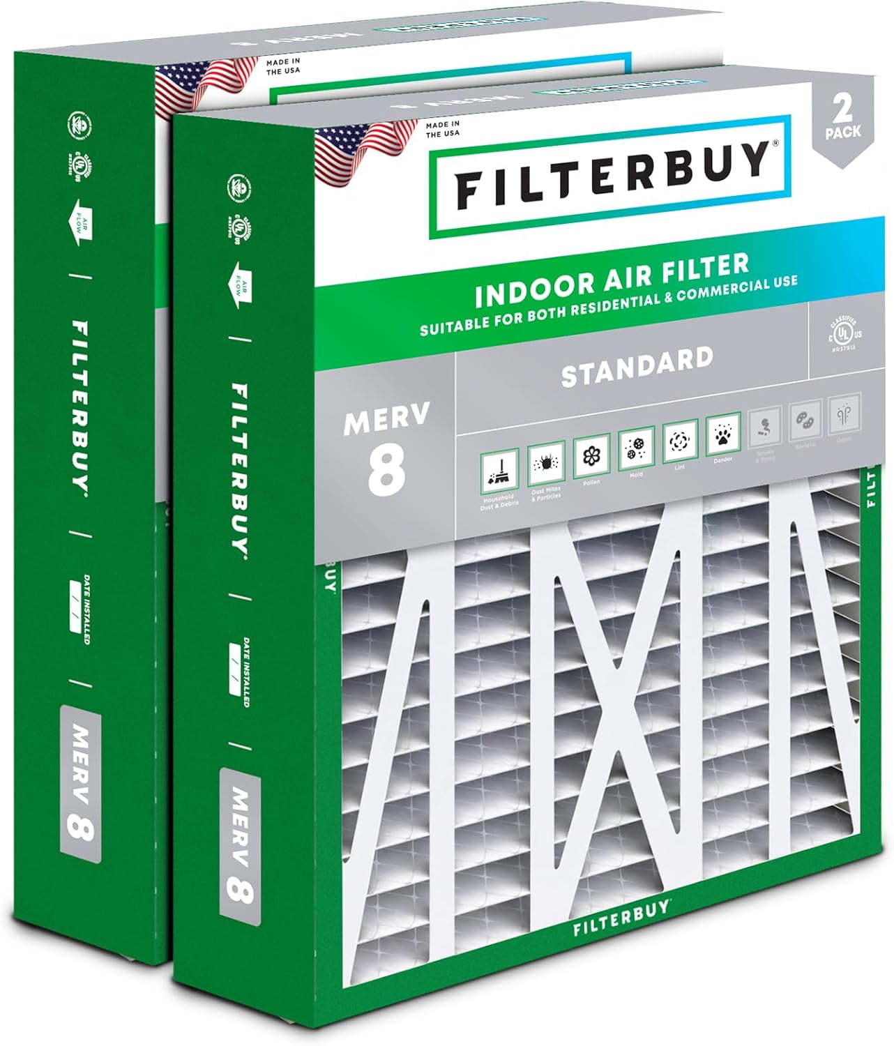 Filterbuy 17.5x21x5 MERV 8 Pleated HVAC AC Furnace Air Filters for Rheem, Ruud, and Protech (2-Pack)