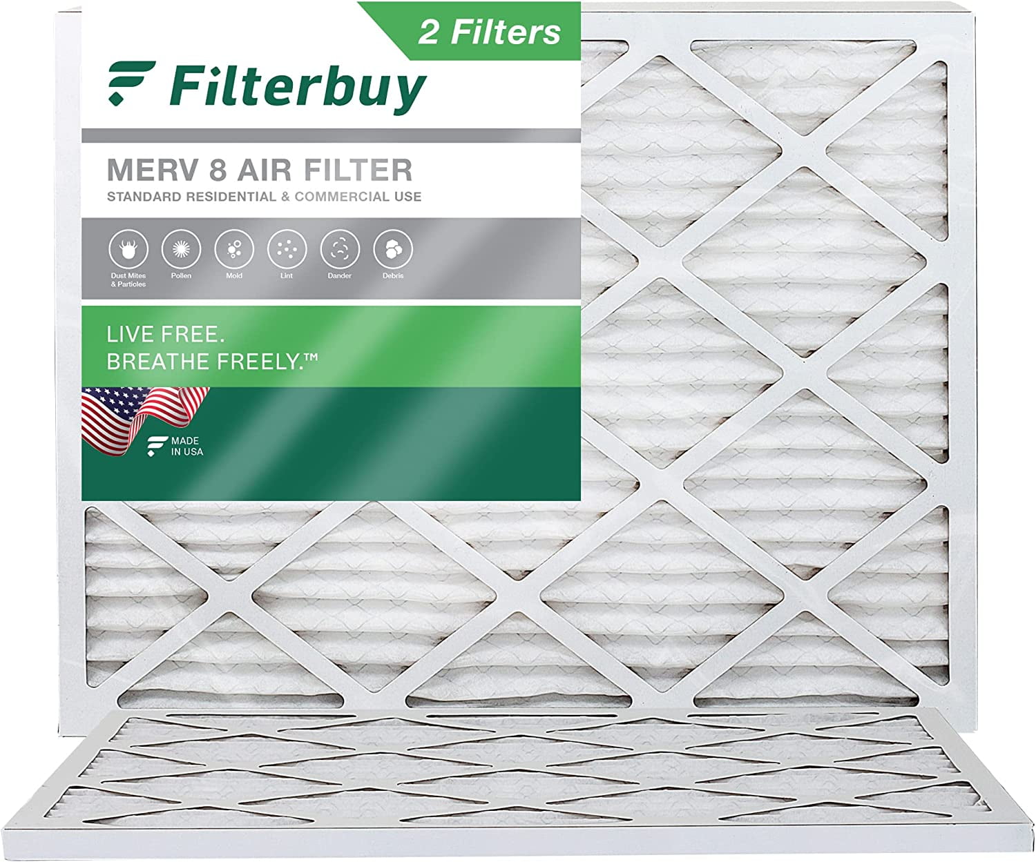 Filterbuy 17.5x23.5x1 MERV 8 Pleated HVAC AC Furnace Air Filters (2