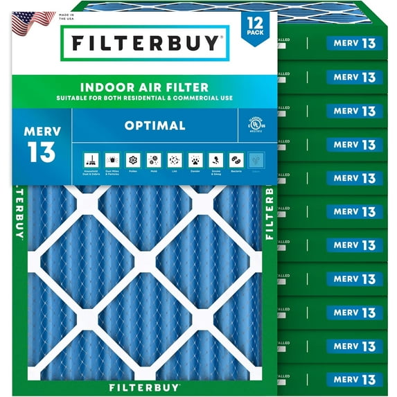 Filterbuy 17.5x23.5x2 Air Filter MERV 13 Smoke Defense, Pleated HVAC AC Furnace Filter Replacement, 12-Pack