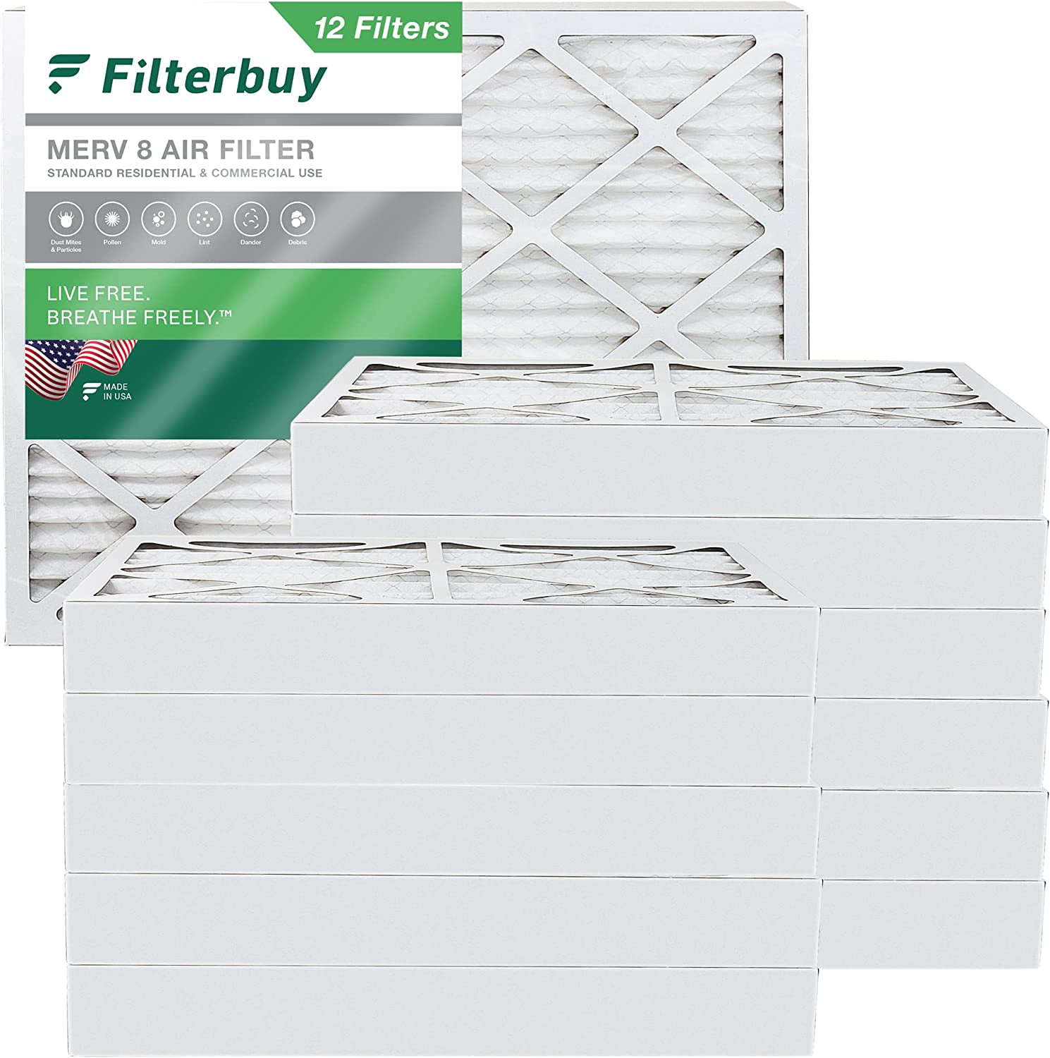 Filterbuy 17.5x23.5x4 MERV 8 Pleated HVAC AC Furnace Air Filters (12