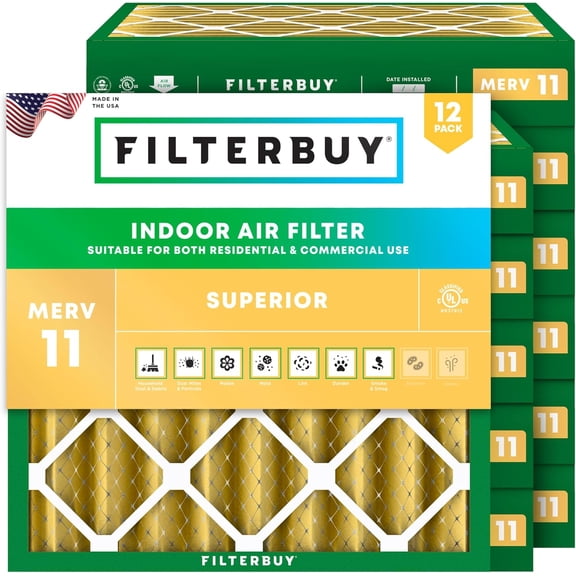 Filterbuy 17x17x4 Air Filter MERV 11 Allergy Defense, Pleated HVAC AC Furnace Filter Replacement, 12-Pack
