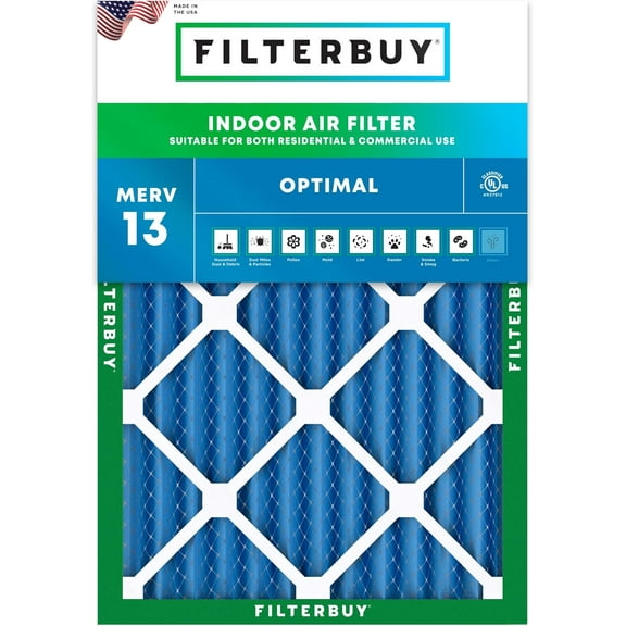 Filterbuy 17x20x2 Air Filter MERV 13 Smoke Defense, Pleated HVAC AC Furnace Filter Replacement, 1-Pack