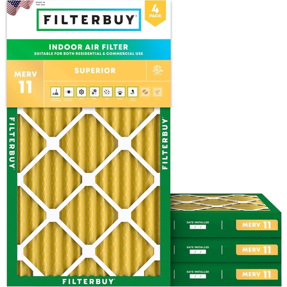 Filterbuy 17x25x2 Air Filter MERV 11 Allergy Defense, Pleated HVAC AC Furnace Filter Replacement, 4-Pack