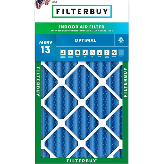 Filterbuy 17x25x4 Air Filter MERV 13 Smoke Defense, Pleated HVAC AC Furnace Filter Replacement, 1-Pack