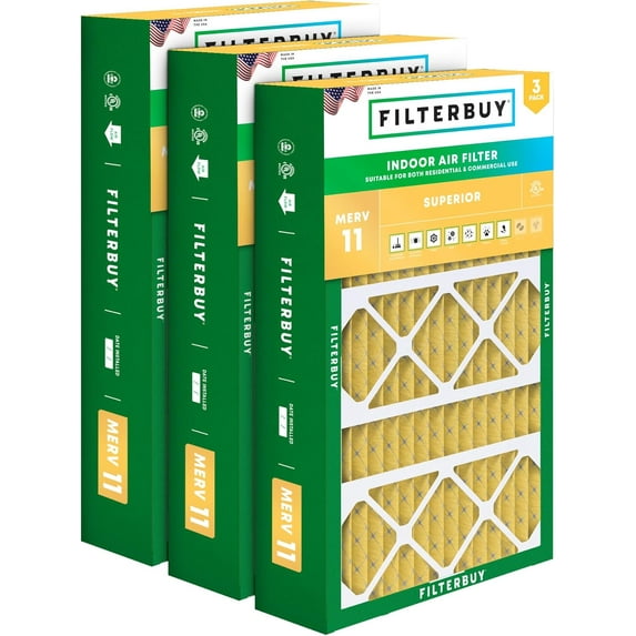 Filterbuy 17x26x4 MERV 11 Allergen Defense, Pleated HVAC AC Furnace Air Filters for Lennox (3-Pack)
