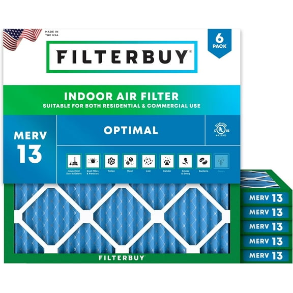 Filterbuy 18x18x1 MERV 13 Health Defense, Pleated HVAC AC Furnace Air Filters (6-Pack)