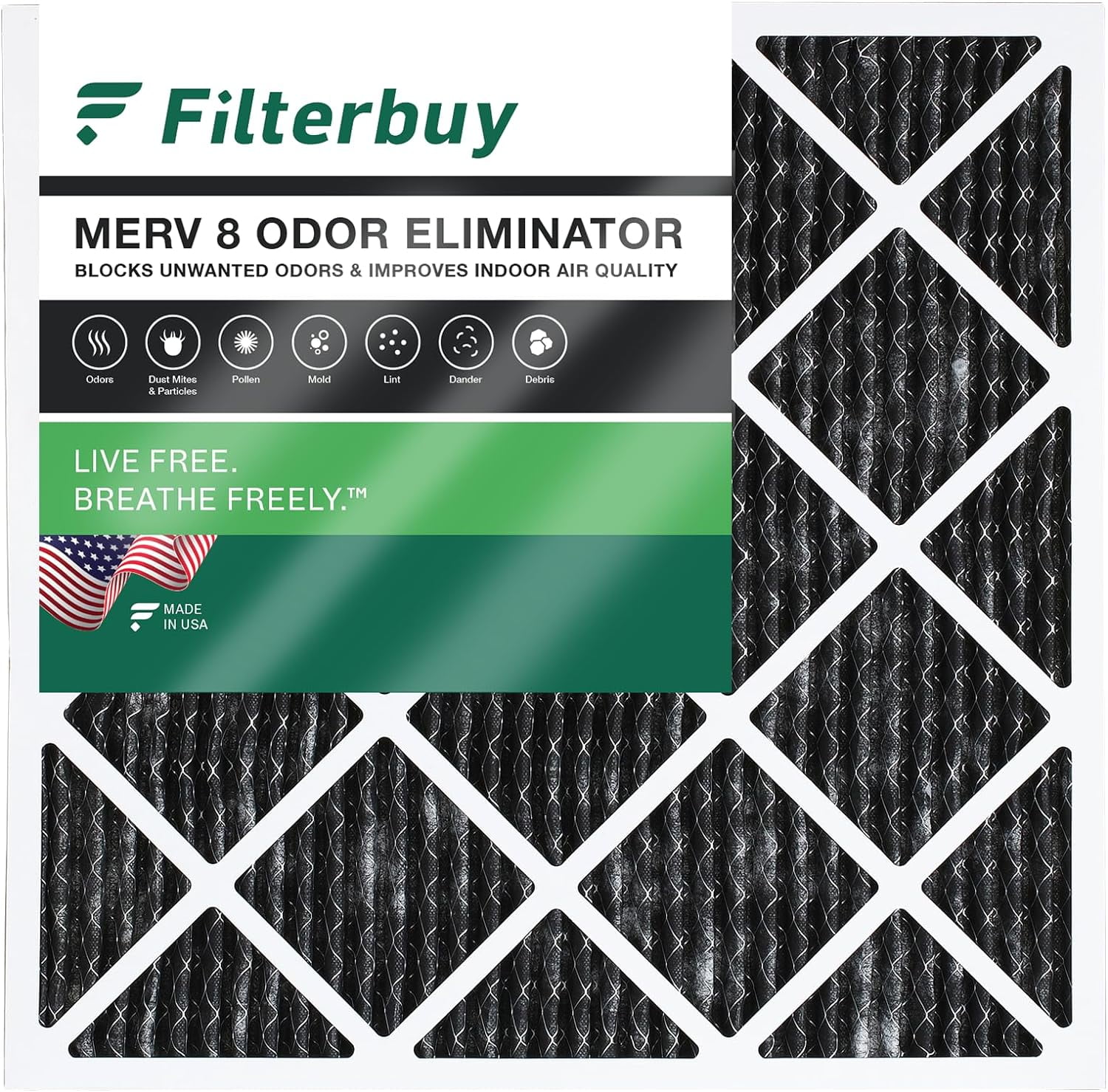 Filterbuy 18x18x1 MERV 8 Odor Eliminator Pleated HVAC AC Furnace Air